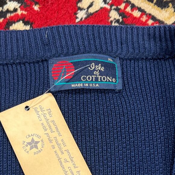 VTG NWT ISLE OF COTTON | Blue V-Neck Knit Cotton Sweater Made in USA | Men's - Picture 8 of 10